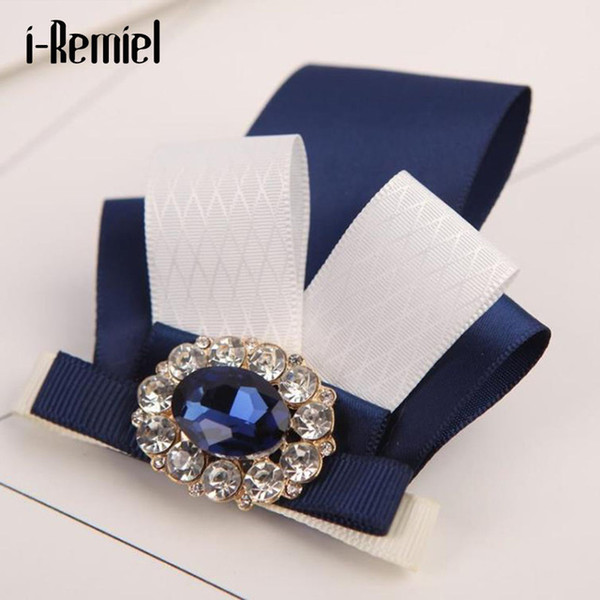 i-Remiel Tie Bowtie Bowknot Bowties Brooch Metal Silver Cloth Art Ribbon Rhinestone Pins And Brooches Blouse Corsage Jewelry Pin