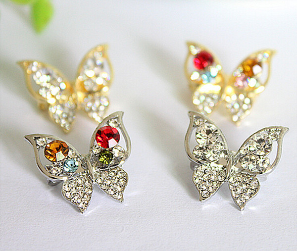 Top Quality 2016 New Arrival Fashion Silver Crystal Rhinestones Butterfly Women Wedding Brooches Pins For Women 4 Colors