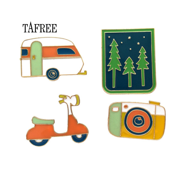 TAFREE Forest,Camera,electrombile,Car Badge Colourful Enamel Lapel Pins Fashion Brooch Alloy Jewelry For bag Pins Up LP182