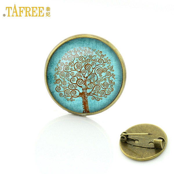 TAFREE New 2017 Vintage Tree of Life brooch Jewelry Wholesale Glass cabochon dome life tree pins New Year Christmas gift C205