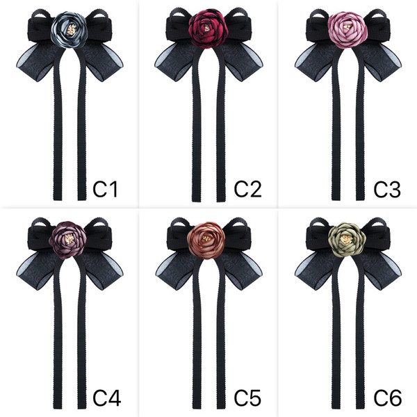 Fashion Designer Camellia Flower Brooches Fabric Boutonniere Black Bow Tie British Style Shirt Collar Pin Fashion Accessories Women Jewelry