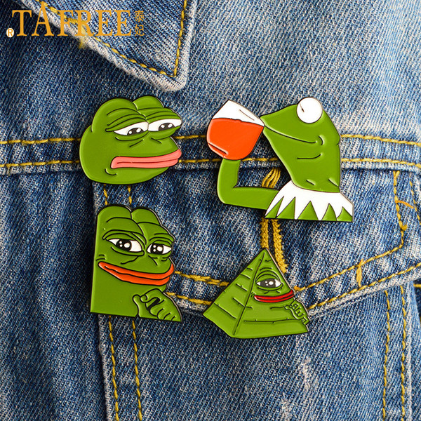 TAFREE Sad Pepe The Brooch Enamel Green Animal Pins Cartoon Badge Denim Bag Shirt Accessories Lapel Pin Birthday Gifts Best Friends Jewelry