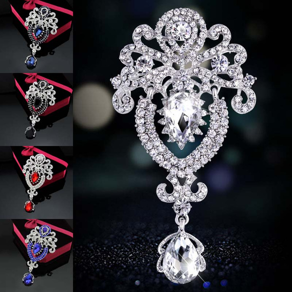 Diamons Crystal Water Drop Crown Brooches Pins Corsage Scarf Clips Lapel for women Brooch Wedding jewelry Will and Sandy DROP SHIP 170662