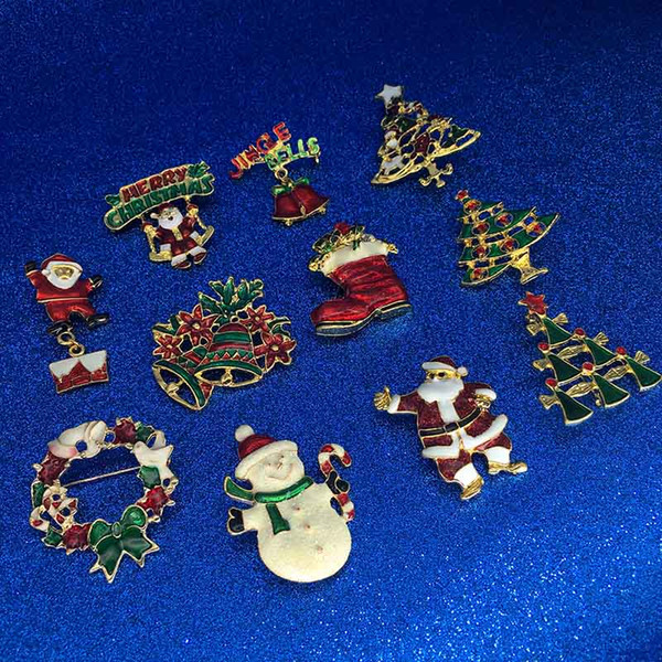 Merry Christmas Brooch Pins Christmas Tree Snowman Santa Claus jingle Bell Brooch Fashion Jewelry Xmas Gift Will and Sandy Drop Ship 170193