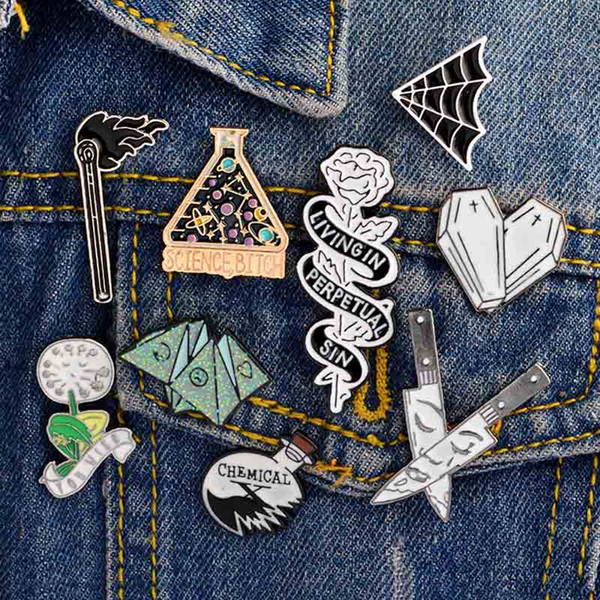 Dandelion pins Rose Match Enamel Wizard Beaker Dagger Flower Coffin Brooch Denim Badge Collar Accessories Metal Brooches drop ship