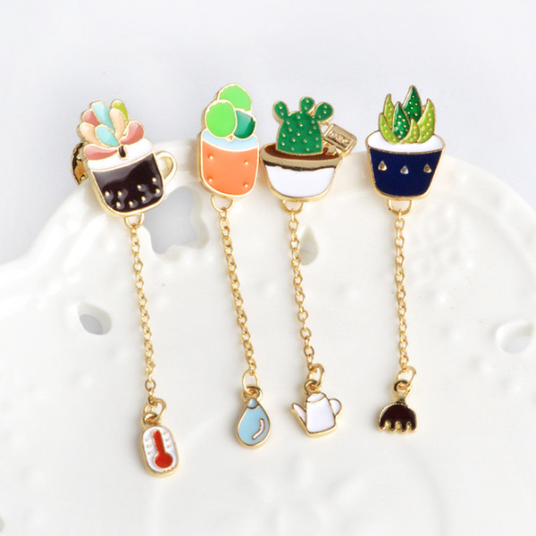 Fashion Lovely Brooches Cactus Bonsai Plants Enamel Girl Brooches New Drip Pin Badge Clothes Pins Exquisite Gift Wholesale