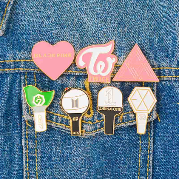 K-POP BTS Bangtan Boys LightStick Enamel pins BLACKPINK TWICE EXO GOT7 WANNA ONE SEVENTEEN LOGO Badges Jewelry drop shipping