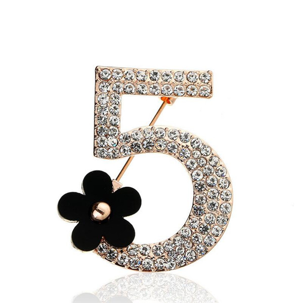 Women Flower Rhinestone Brooch Pin Luxury Letter NO5 Brand Designer Suit Lapel Pin Jewelry Accessories Gift for Love Friend