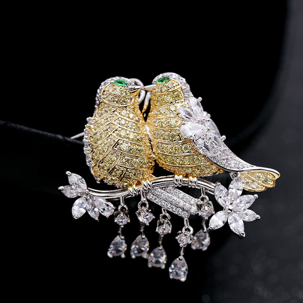 Korean fashion two magpie branches lovebird brooch woman clothes accessories brooches pins Europe and the United States high-end jewelry