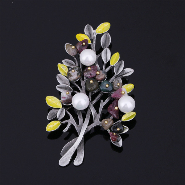 Europe And the United States New Retro High-End Christmas Tree Brooch Natural Pearl Brooches Fashion Dual-Use Metal Accessories