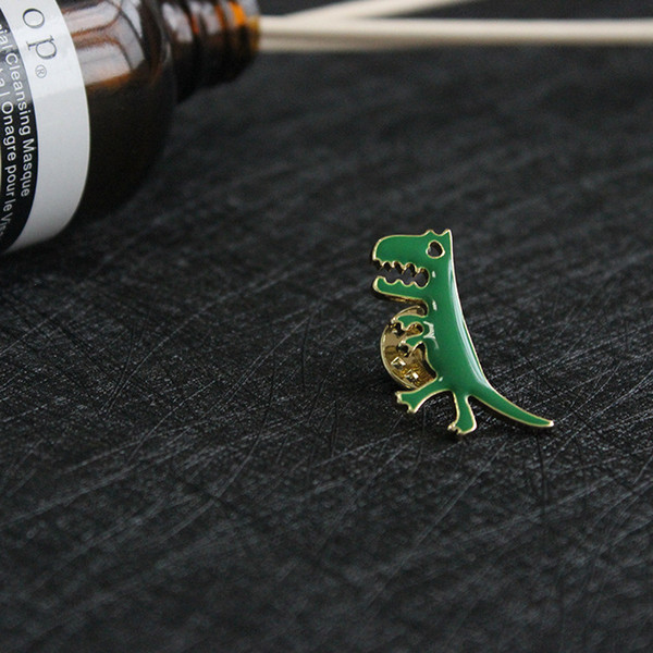 Green Simple Minimalist Cute Sister Drop Oil Dinosaur Child Female Brooch Wholesale Corsage Badge Coat Bag Jewelry