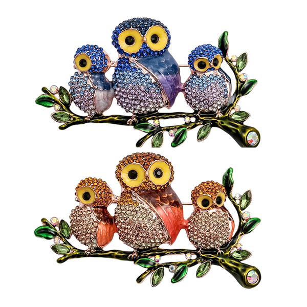 Europe And The United States High-Quality Fashion Boutonniere Three Crystal Cute Big Eye Owl Brooch Dripping Oil Set Diamond Owl Brooch