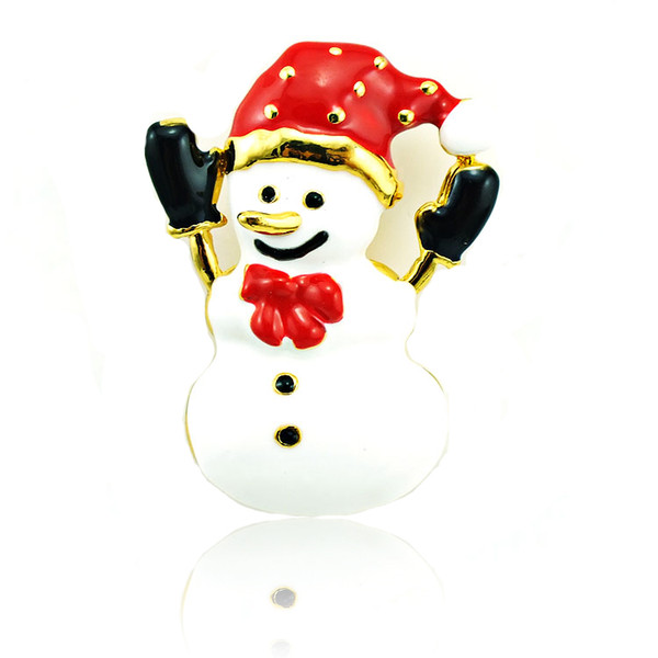 Wholesale High Quantity Brooches Pins Fashion Red Hat Enamel Snowman Gold Plated Alloy Brooches Christmas Decoration Jewelry