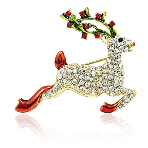 New Arrival Animal Brooches Pins Gold Plated White Rhinestone Christmas Deer Brooches For Men Suits Decoration Jewelry