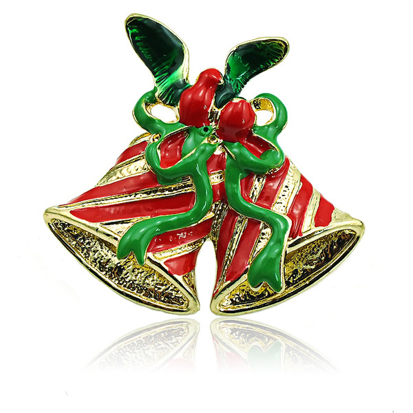 Wholesale Brooches Pins Fashion 2 Color Double Bells Mix Green Ribbon Brooches For Men Christmas Decoration Jewelry