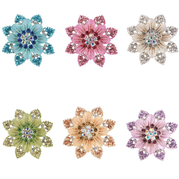 Brand New Flower Brooches Pins Silver Plated Enamel Rhinestone Stamens Brooches For Women Wedding Dress Decoration Jewelry