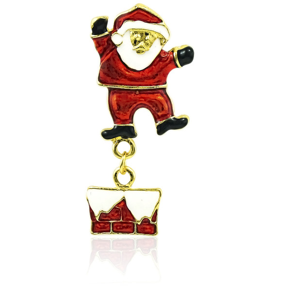 Fashion Gold Color Brooches Pins Enamel Santa Claus Dangle Gifts Brooches For Men Cloths Decoration Jewelry