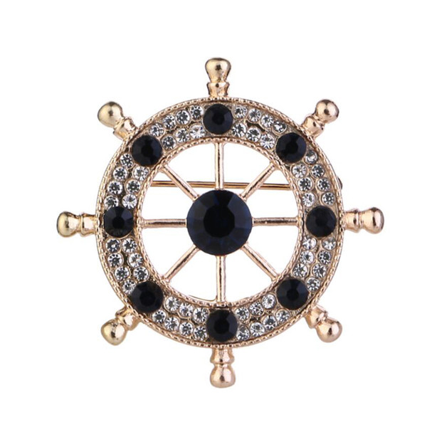 Fashion 2 Color Brooches Pins Double Color Rhinestone Rudder Brooches For Men Suit Cloths Decoration Jewelry