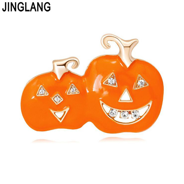 JIANGLANG Factory Direct Sale Red Enameled Pumpkin Brooch Pins for Christmas in Gold Color Plated