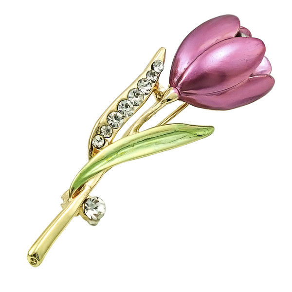 Fashion Rhinestone Tulip Brooches Pins High Quality Luxury Enamel Flower Brooches For Women Wedding Cloths Decoration Jewelry