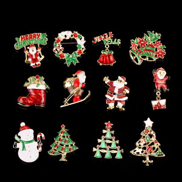 Mix Sales Gold Color Metal Brooches Pins Enamel Christmas Tree Snowman Brooches Clothing Christmas Decoration Gift Jewelry