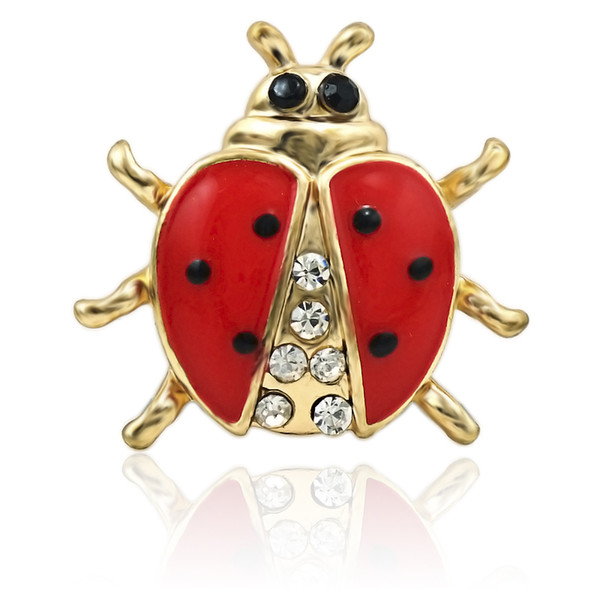 Brand New Animal Brooches Pins Gold Plated Enamel Rhinestone Ladybug Brooches For Men Suits Decoration Jewelry