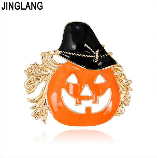 JIANGLANG Christmas Pumpkin Brooches Gift for the New Year Full Colorfull Rhinestones Scarf Clip Christmas Pins Halloween gift