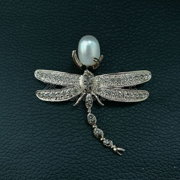 BR112112 2.3'' White Rice Pearl Dragonfly Brooch