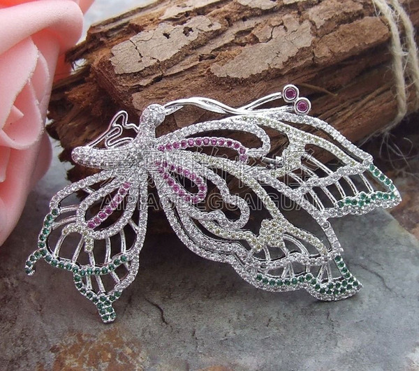 BR110610 CZ Pave Butterfly Brooch