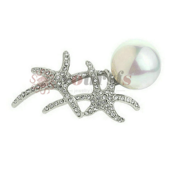 Yoursfs Trendy Brooches 18 K White Gold and Rose Gold Plated Crystal Pearl Seafish Brooch Rhinestone Pins Jewelry Brooches For Women Jewelry