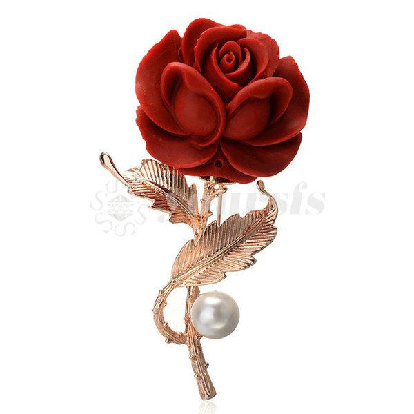 Yoursfs New Style Camellia Flower Stick Pin Brooch for Women Fashion Simulation Pearl Lapel Pin Jewelry Accessories