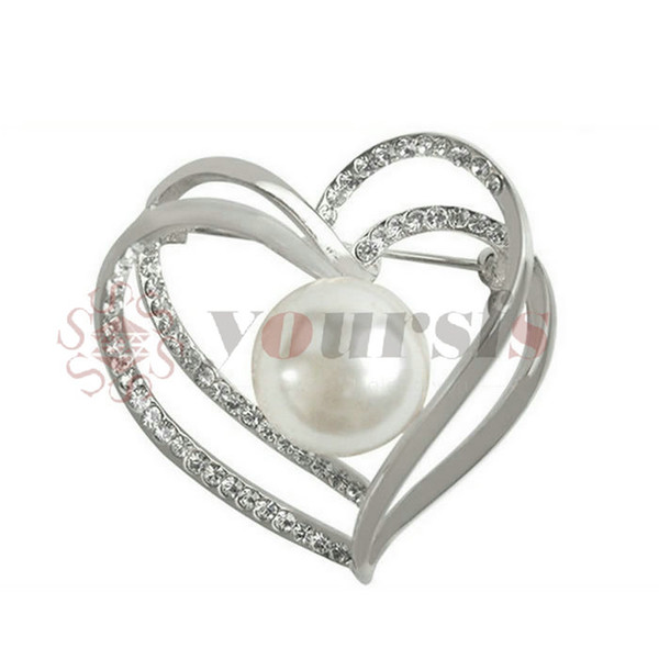 Yoursfs Elegance Pearl Brooch Jewelry for Women 18K White Gold Plated Heart-shaped Austrain zircon Brooch for Girls as Best or Birthday Gift