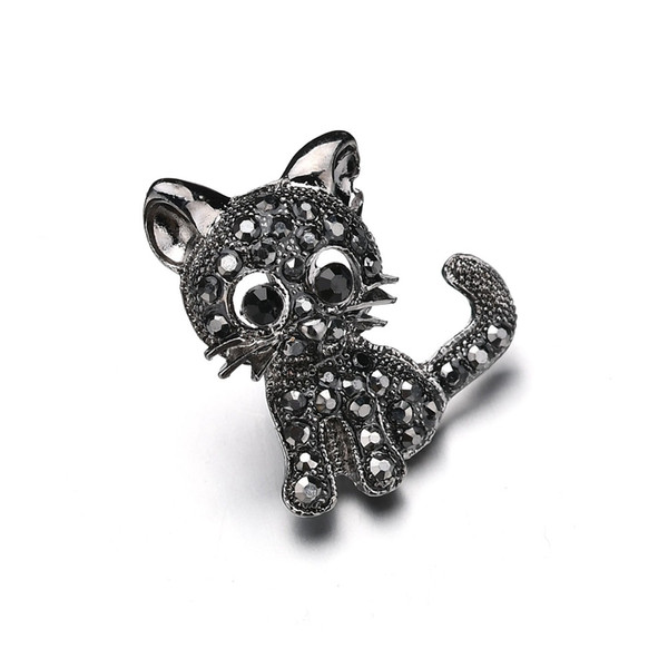 New Style Women Vintage Black Crystal Cute Cat Brooches Rhinestone Collar Pins Corsage Brooch Badges Jewelry Accessories