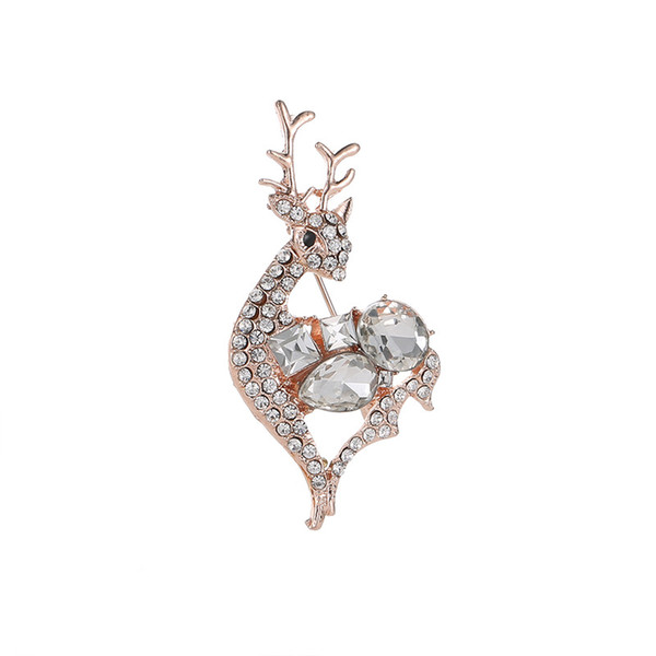 New High-grade Crystal Deer Brooches Pins Corsage New Year Fashion Women Rhinestones Charm Brooch Christmas Jewelry Gifts