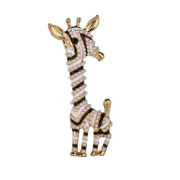 Enamel Pearl Giraffe Brooches for Women Girls Corsages Cute Animal Brooch Pin Fashion Jewelry White Red Gift Exquisite Broches