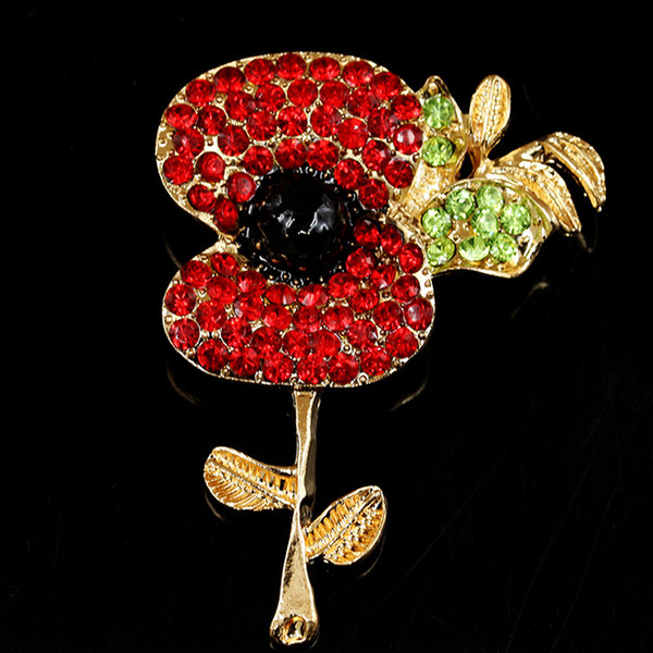 New Luxury Red Crystal Poppy Flower Brooches Bijoux Large Enamel Corsage Wedding Party Pin Brooch For Women Clothing Accessories