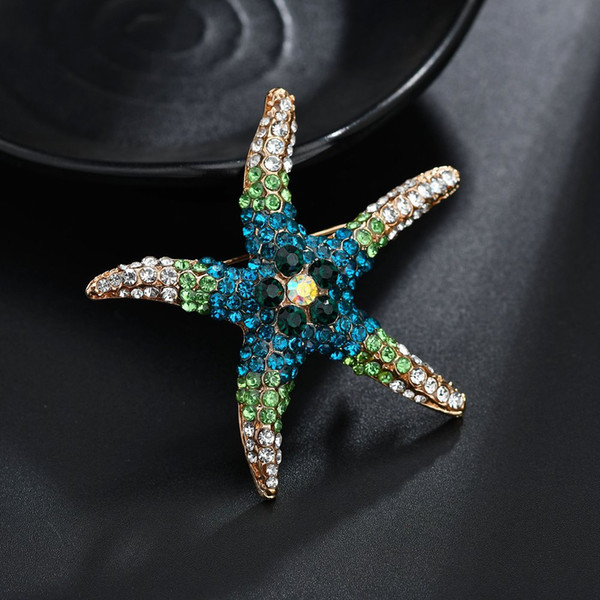 New 2018 Fashion Vintage Women Coral Starfish Crystal Brooches Rhinestone Wedding Bridal Pin Brooch Jewelry Accessories