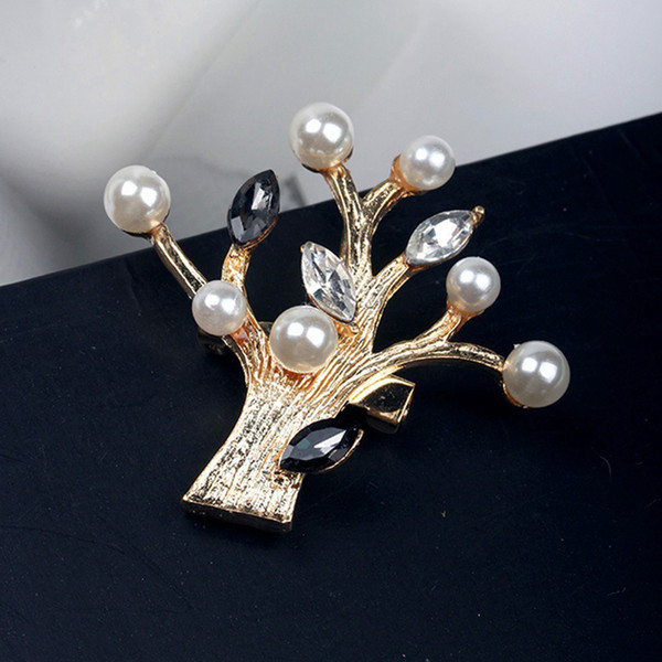 Fashion Gold Big Tree Brooches For Women Accessories Pearl Crystal Plants Enamel Pins Brooch Lapel Pin Rhinestone Pin Jewelry