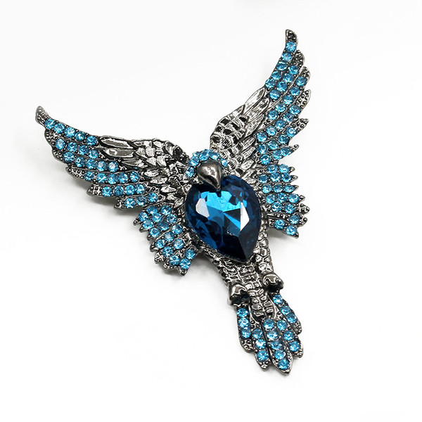 New Fashion Personality Blue Color Crystal Rhinestone Brooch High Quality Luxury Eagle Brooches Pin Jewelry for Women