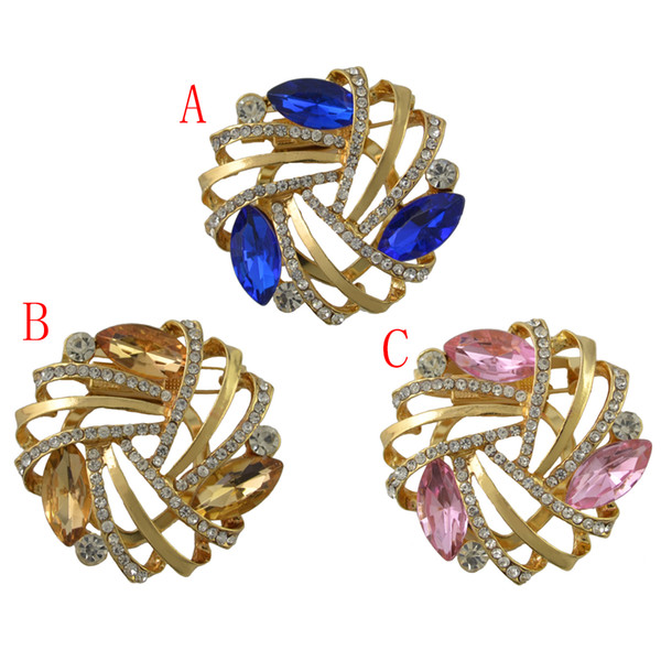 idealway Shining Fashion Gold Plated Alloy Crystal Rhinestone Flower Scarf Buckle Brooch Accessory