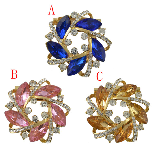 idealway Generous Shining Gold Plated Alloy Full Crystal Rhinestones Flower Buckle Brooch Scarf Accessories