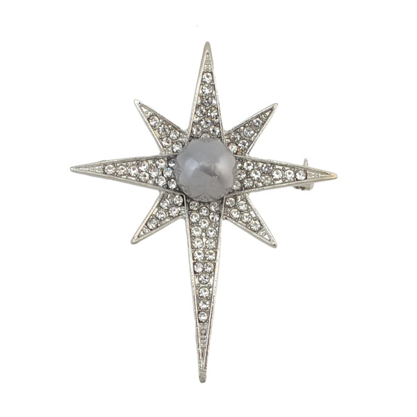 idealway Fashion Silver Plated Clear Rhinestone Star Brooch Pins