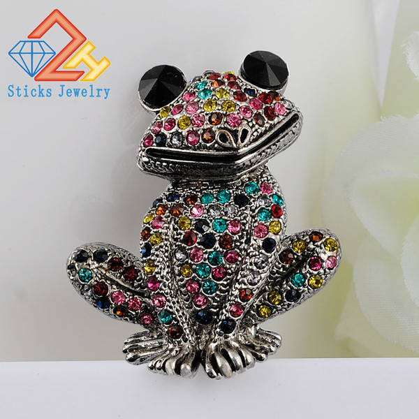 Sticks Jewelry Cute Animal Brooch Mixed Color Rhinestone Wedding Brooch Female Frog Fashion Jewelry Good Gift