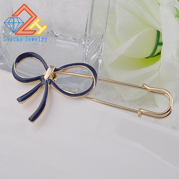 Fashion Jewelry Women High Quality Pins Crystal Bow Gold Alloy Brooch