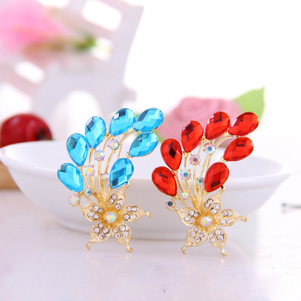 Fashion Wedding Bridal Bouquet Metal Pins Brooches Gold Tone Clear Rhinestone Crystal Brooch Flower Girls' Corsage