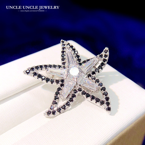 White Gold Color Clear Zirconia Fully Studded Lovely Starfish Style Stars Fashion Women Brooch Wholesale Christmas Gifts