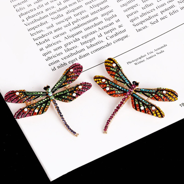 2022New European and American dragonfly brooches pin crystal insect brooch pin Metal clothing accessories jewelry