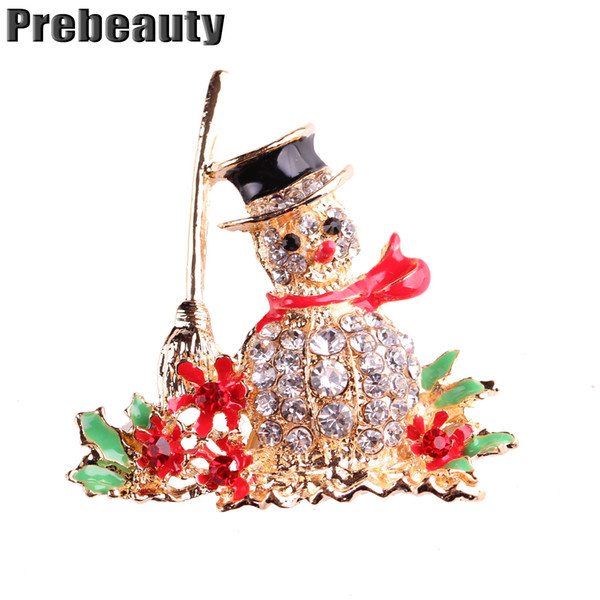 Prebeauty Santa Claus Broom Snowman Brooch New Classic Style Antique Cartoon Brooch Color Rhinestone Christmas Gift