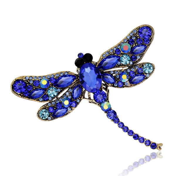 Colorful Crystal Vintage Dragonfly Brooches for Women 9.1*7.5 cm Large Scarf Lapel Pins Suit Collar Brooch Fashion Dress Coat Accessories