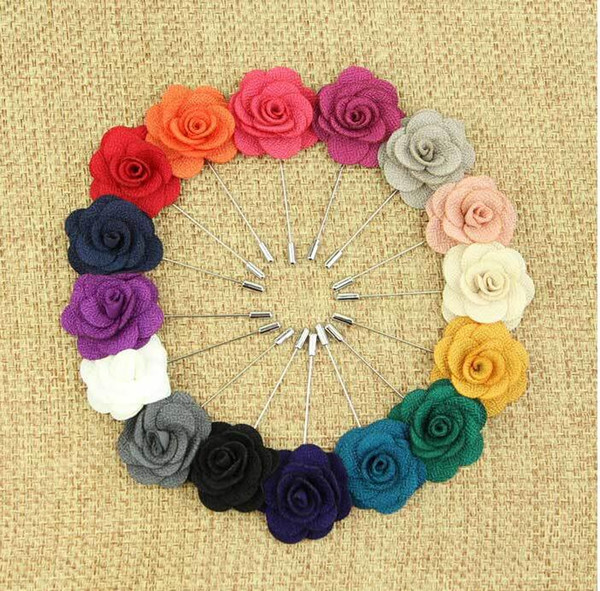 Hot Lapel Flower Man Woman Camellia Handmade Boutonniere Stick Brooch Pin Men's Accessories in 18 Colors